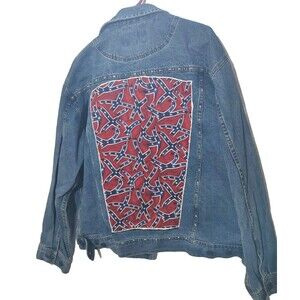 Denim Gear Jacket Blue Jean Men Trucker Button XLarge Flag Patch Vintage 1990s